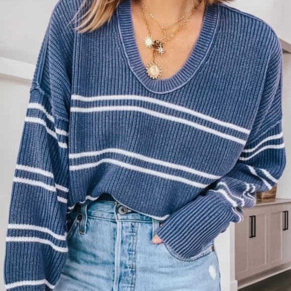 Aerie Cropped Blue Striped Sweater, Women’s XL. - Picture 2 of 8
